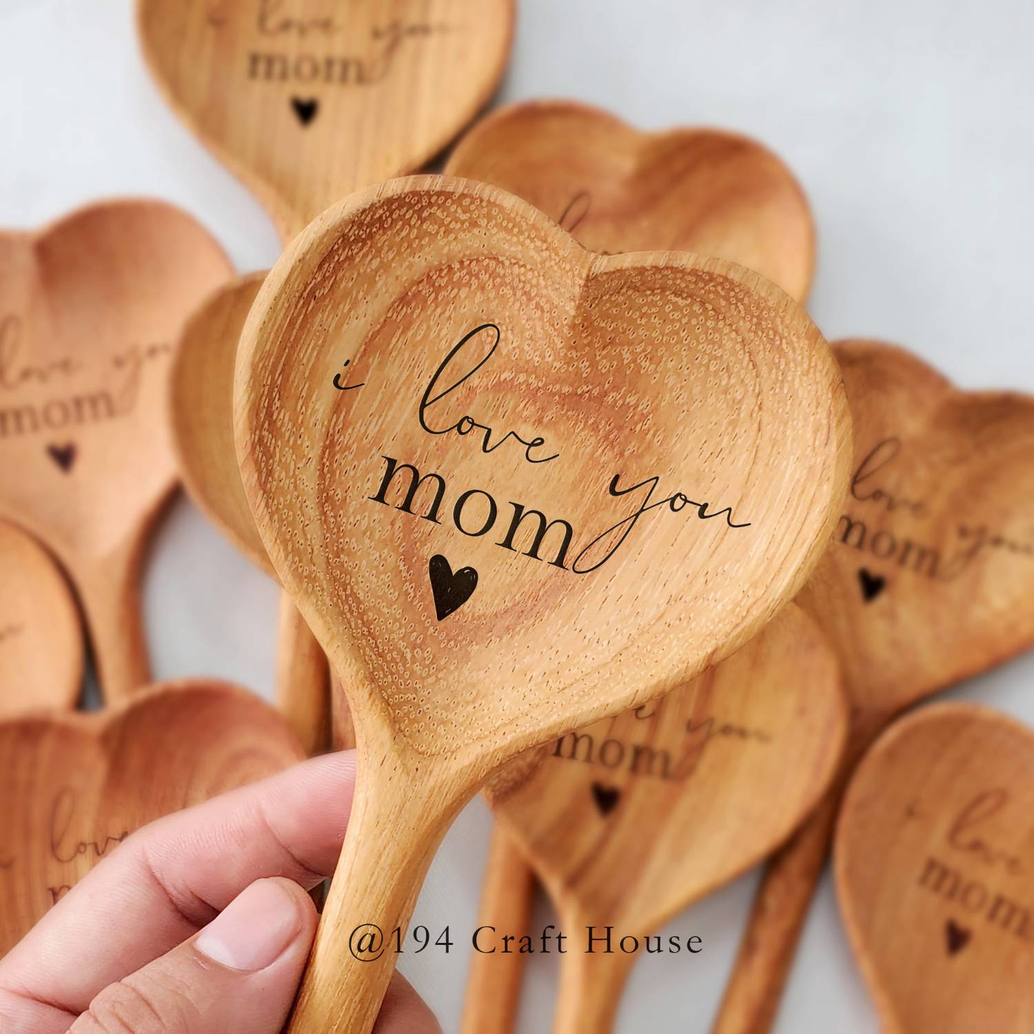 Straight Wooden Heart Spoon - Kitchen Serving Utensil