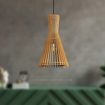 Wood Cage Pendant Light For Kitchen, Scandinavian Style Ceiling Lampshade Suspension