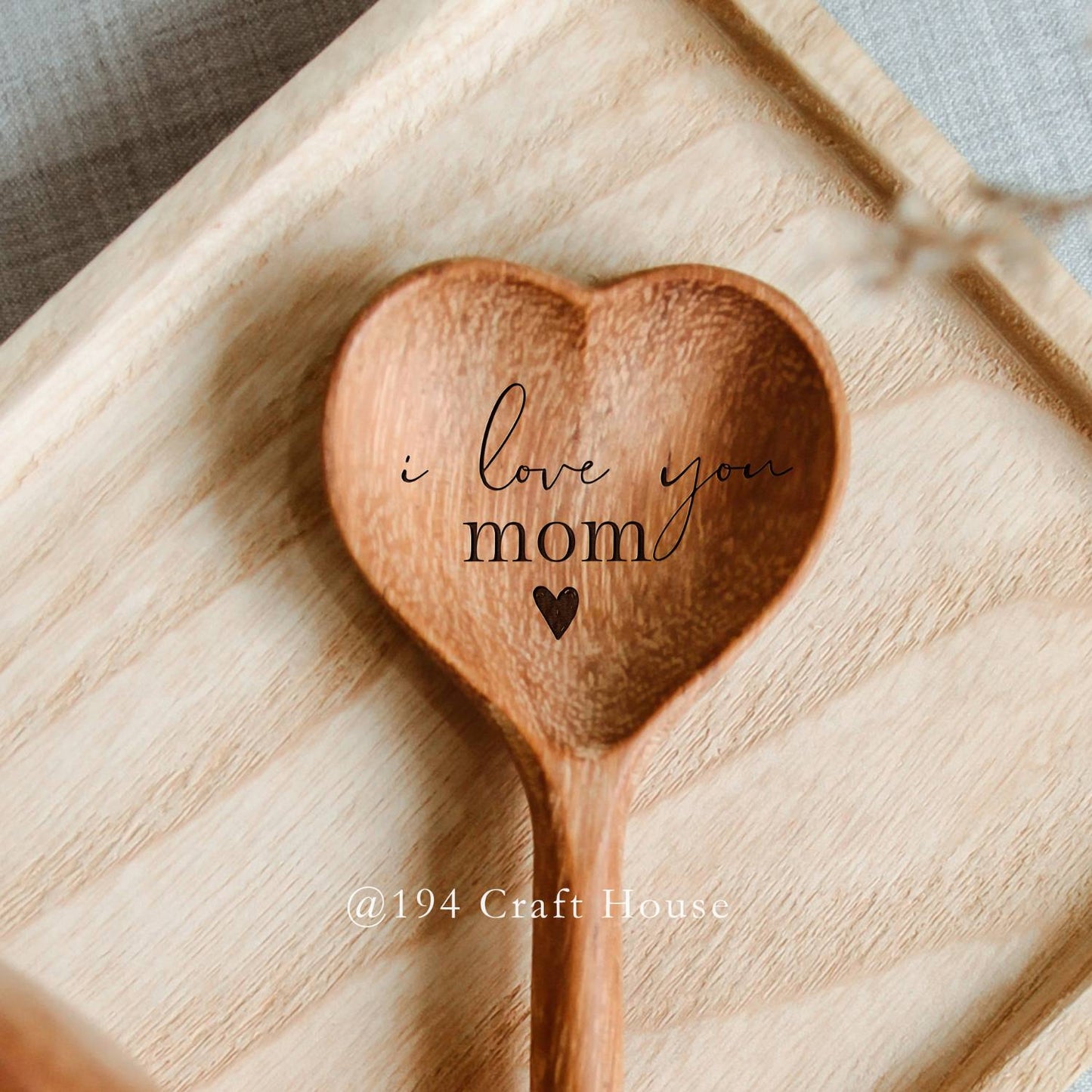 I love you mom Engraved Wooden Heart Spoon - Home Decor & Gifts