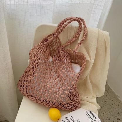 Handmade Mustard Color Macrame Tote Bag, Reusable Grocery Bag
