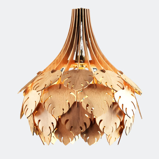 Monstera Leaf Wood Pendant Light For Restaurant Decor, Ceiling Light Fixture Hanging Lamp