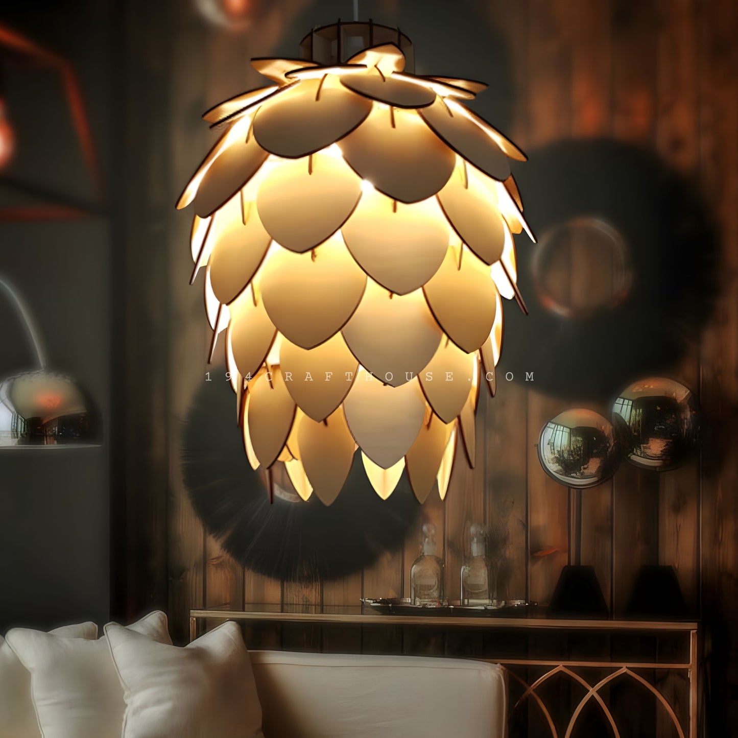 Pine Cone Wood Pendant Light Fixture For Kitchen Home Decor, Chandelier Ceiling Lamp