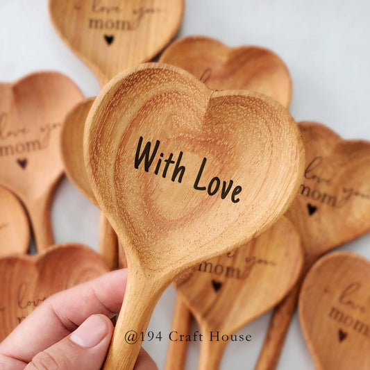 Straight Wooden Heart Spoon - Kitchen Serving Utensil