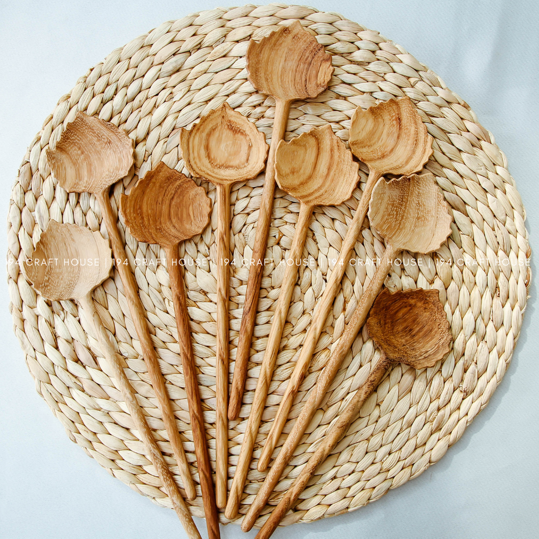 Handcarved Wooden Salad Servers Spoon - Kitchen Serving Utensils - Large Size