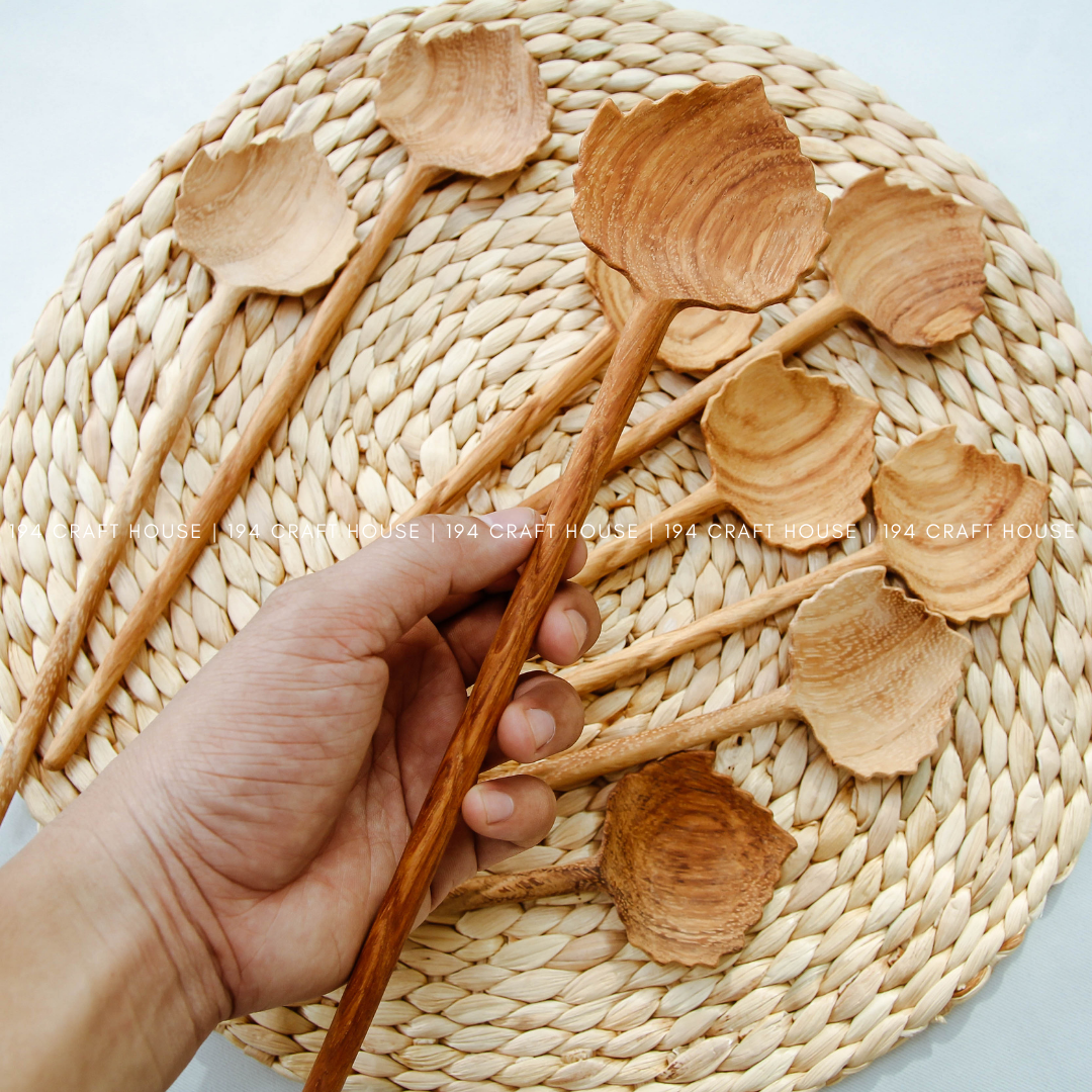 Handcarved Wooden Salad Servers Spoon - Kitchen Serving Utensils - Large Size