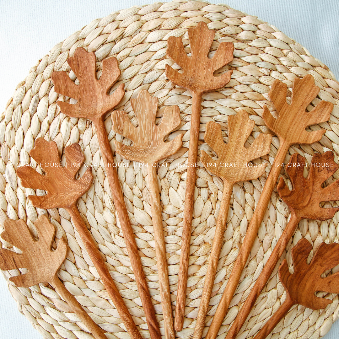 Handcarved Wooden Salad Servers Spoon - Kitchen Serving Utensils - Large Size