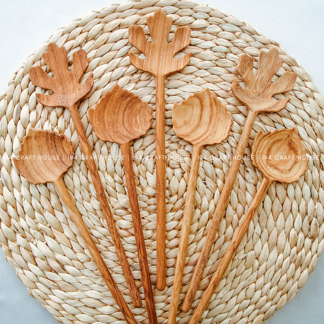 Handcarved Wooden Salad Servers Spoon - Kitchen Serving Utensils - Large Size