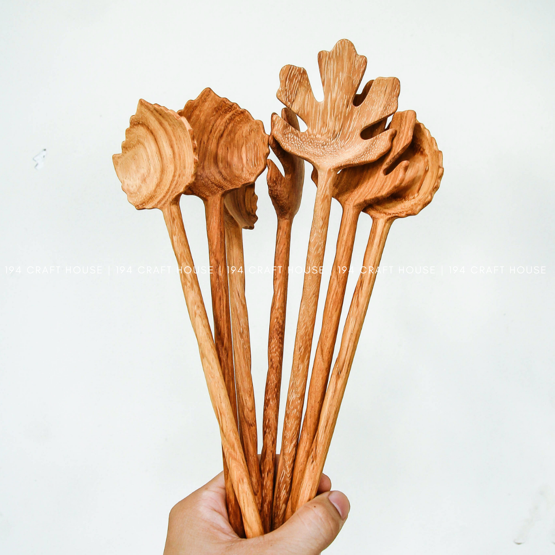 Handcarved Wooden Salad Servers Spoon - Kitchen Serving Utensils - Large Size