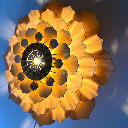 Flower Lamp Shade Wood Pendant Light Floral Chandelier Lighting for Home Living Decor