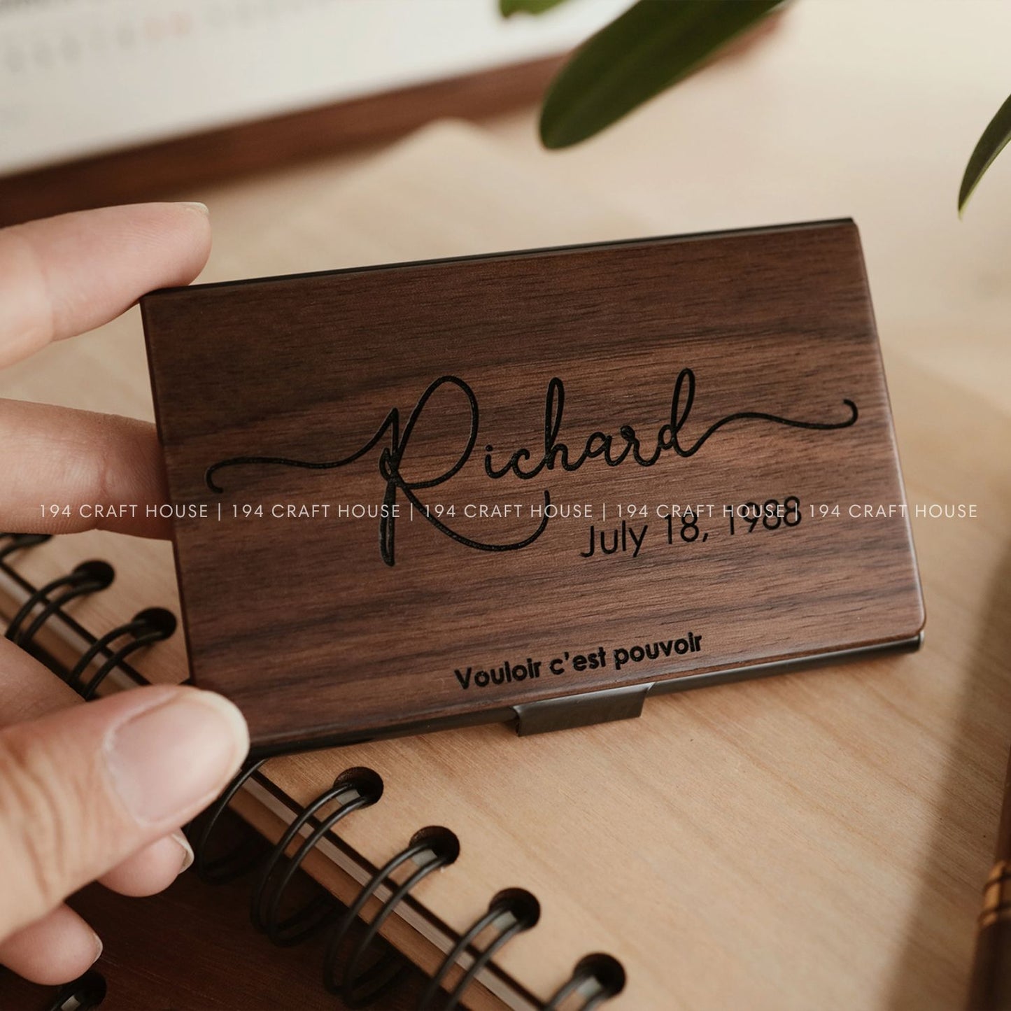 Engraved Wooden Business Card Holder Personalized Gift