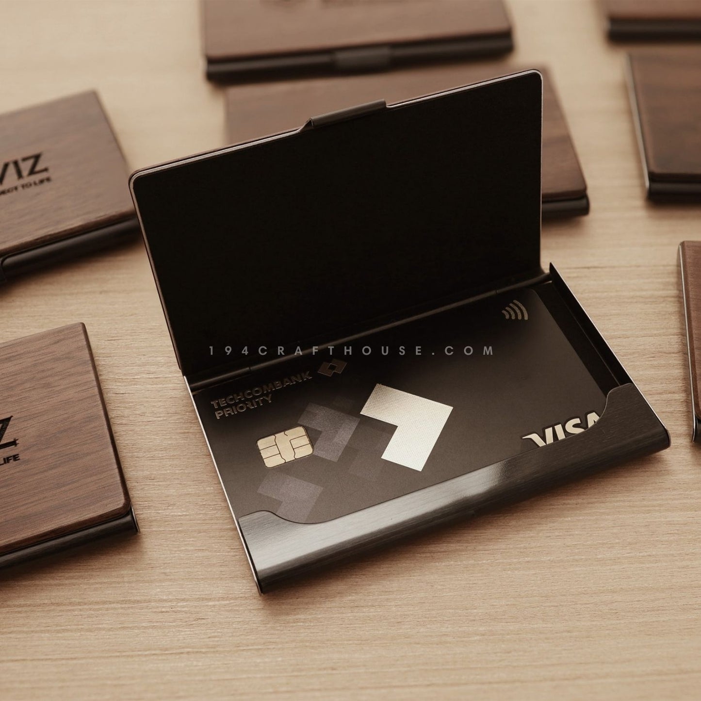 Wood Business Card Case Holder Custom Logo Engraved Personalized Corporate Gift