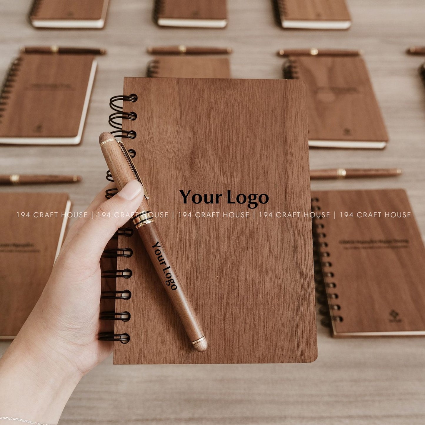 Walnut Wood Pen and Notebook Set Engraved Logo Personalized Gifts
