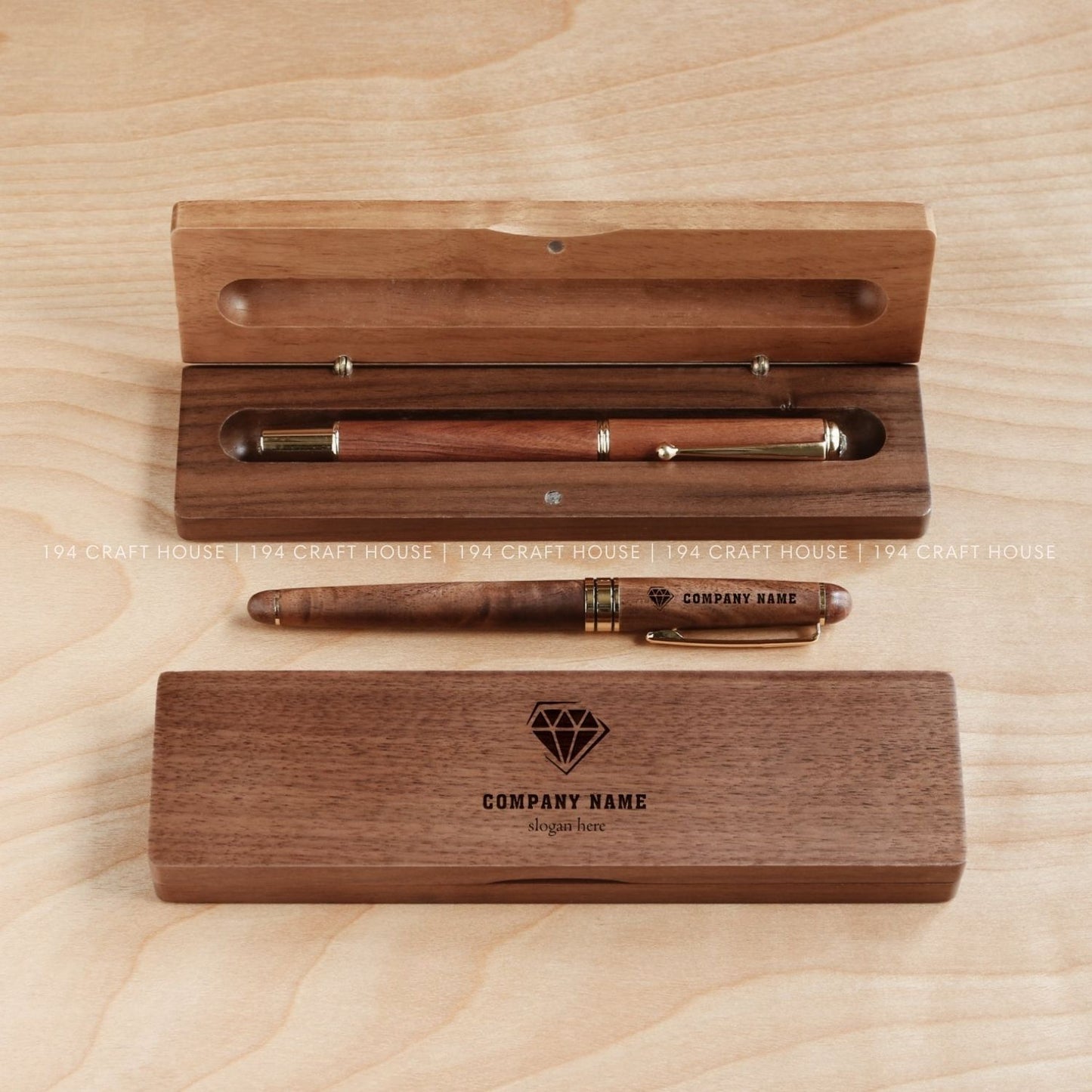 Walnut Gel Pen And Case Set Engraved Logo
