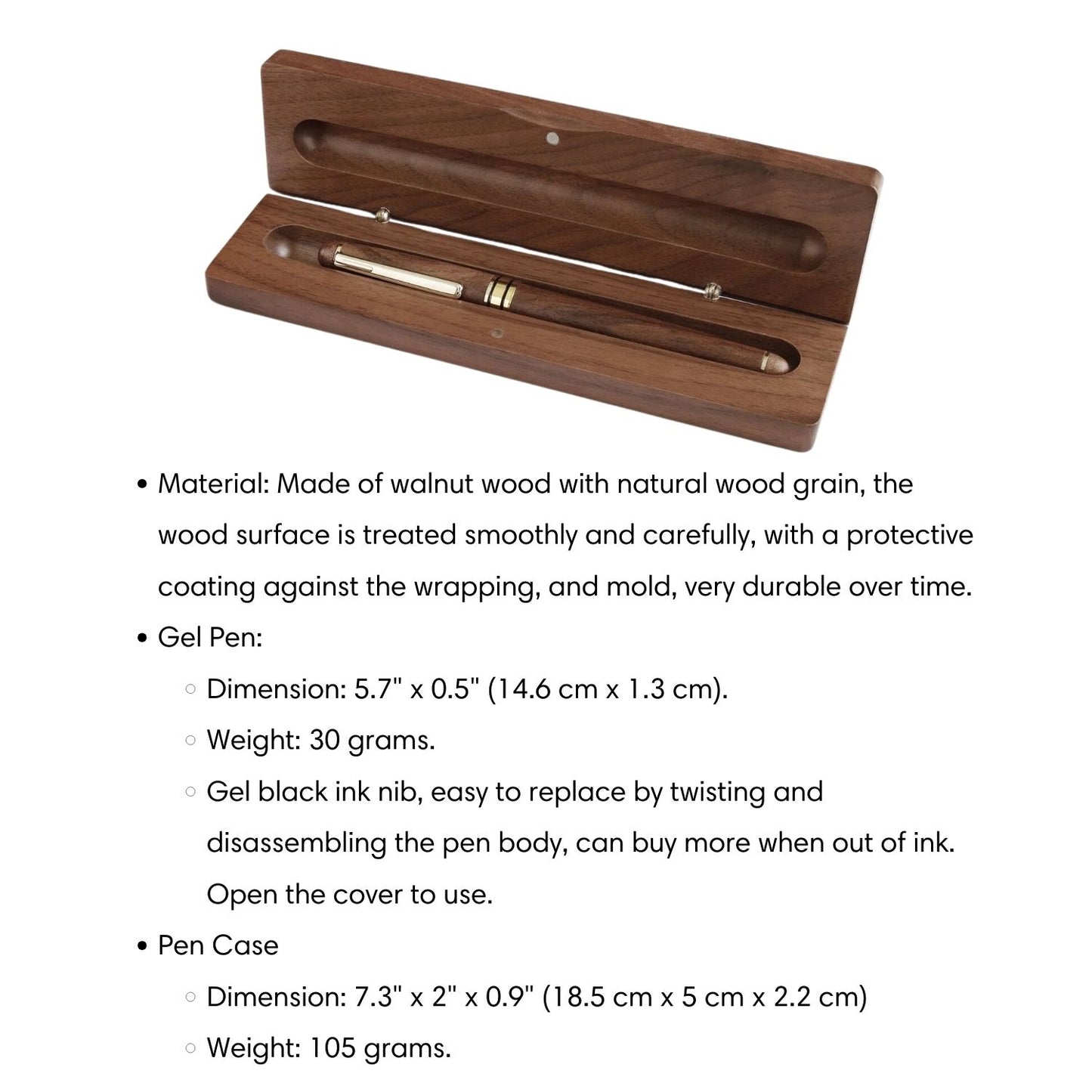 Walnut Wooden Gel Pen With Case Set Personalized Engraved Gift
