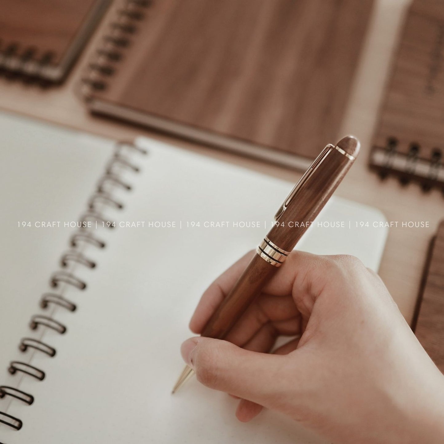 Walnut Ballpoint Pen And Case Set Engraved Logo