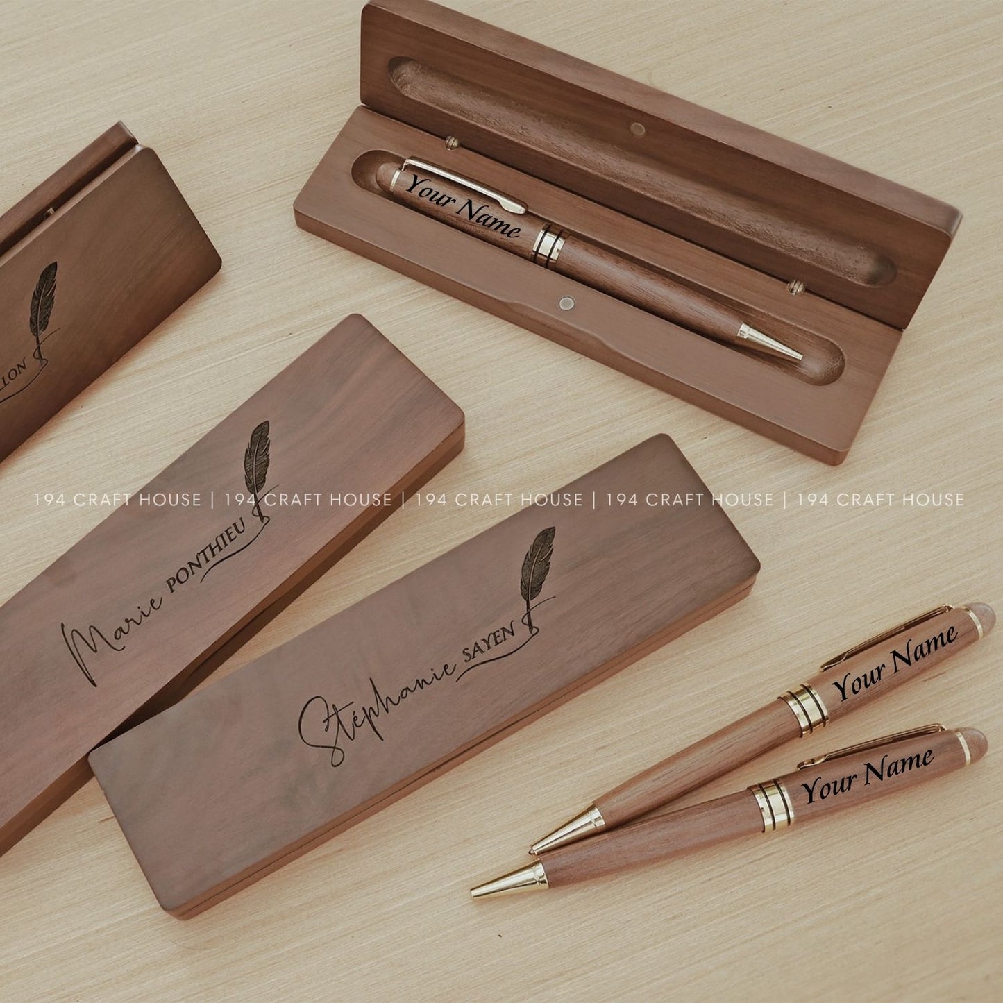 Walnut Wooden Ballpoint Pen And Case Set Personalized Engraved