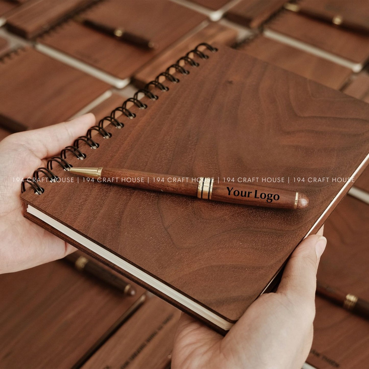 Walnut Wood Ballpoint Pen and Notebook Set Custom Logo Engraved Personalized Corporate Gifts