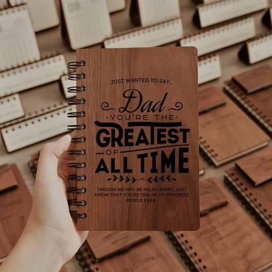 Custom Engraved Wooden Notebook and Pen Set Personalized Father's Day Gift for Dad