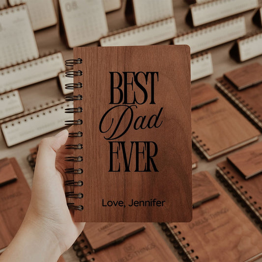 Best Dad Ever Custom Engraved Wooden Notebook and Pen Set Personalized Father's Day Gift for Dad