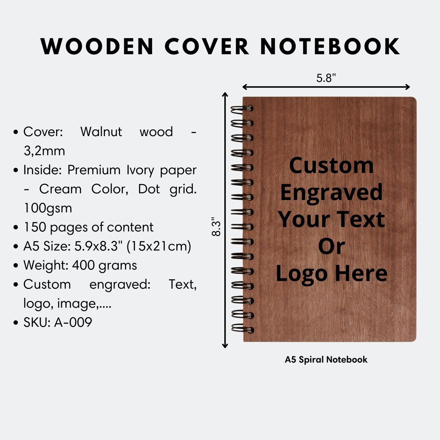 New Chapter Engraved Wooden Notebook A5 Size