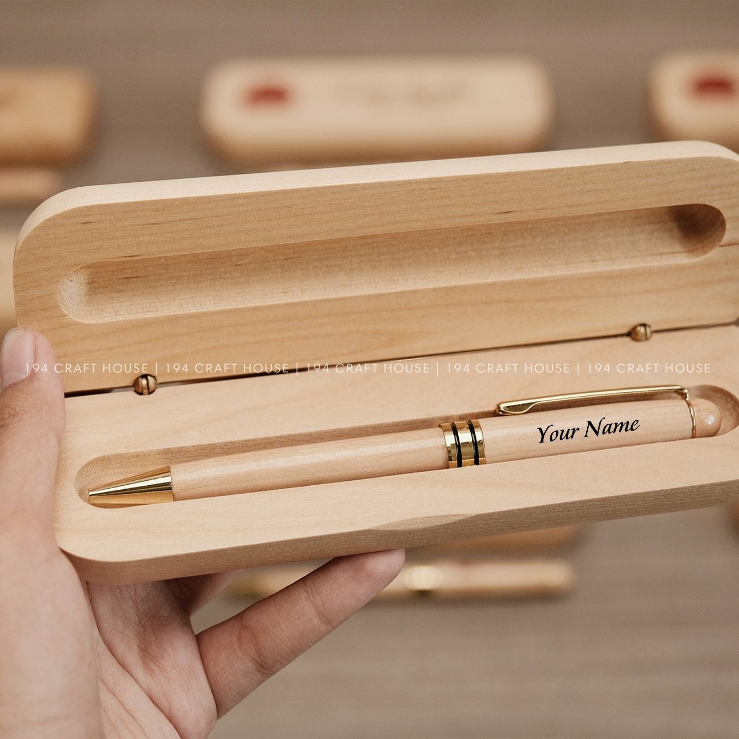 Maple Wooden Ballpoint Pen And Case Personalized Engraved Gift