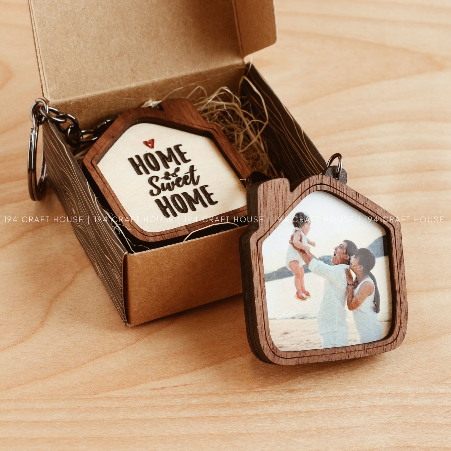 Personalized Wooden Home Keychain: Custom Gift for New Home, Sweet Home Keychain, Corporate Gift for Clients, Employees, Real Estate Companies, Construction Companies, Hotels
