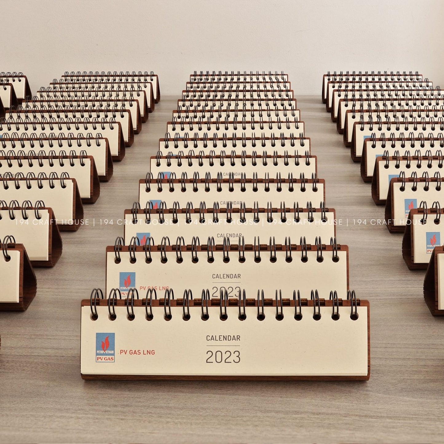 Walnut wooden horizontal desk calendar personalized engraved