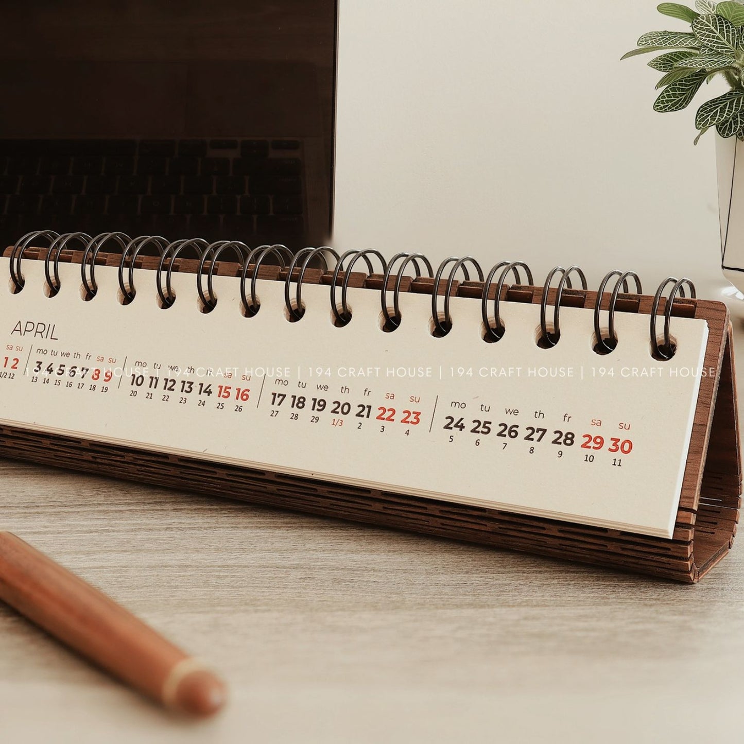 Walnut wooden horizontal desk calendar personalized engraved