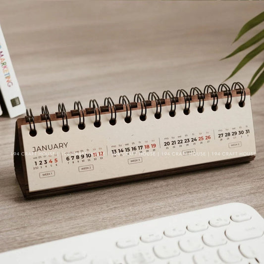 Walnut wooden horizontal desk calendar personalized engraved