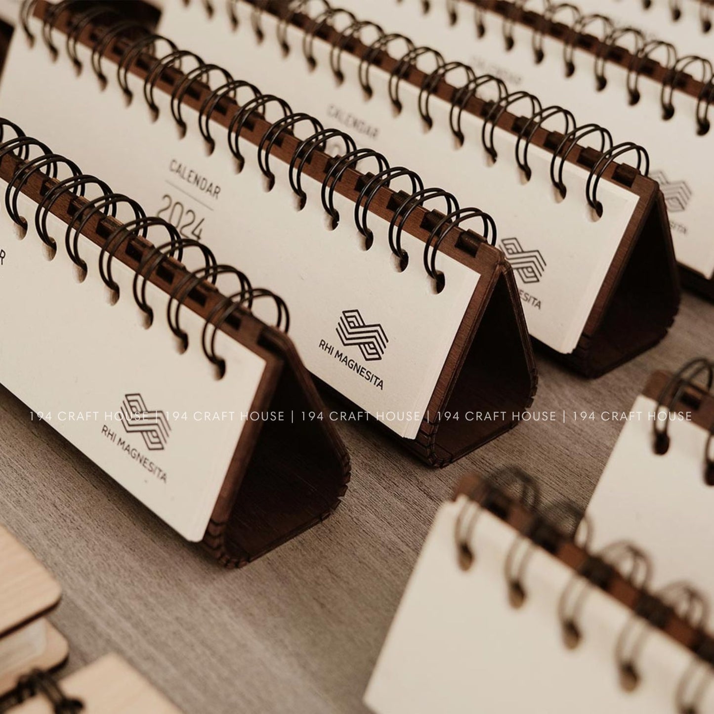 Walnut wooden horizontal desk calendar personalized engraved