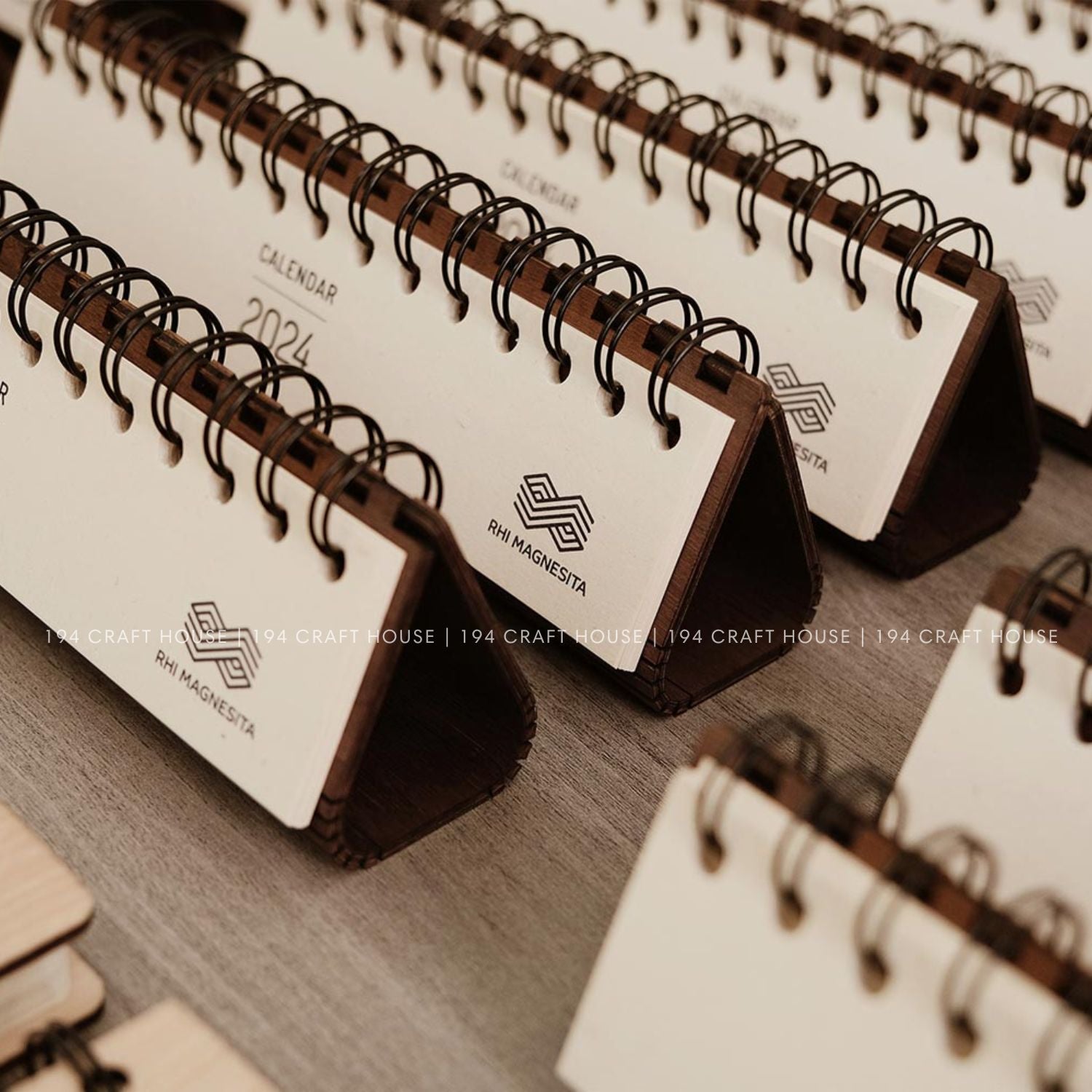 Walnut wooden horizontal desk calendar personalized engraved