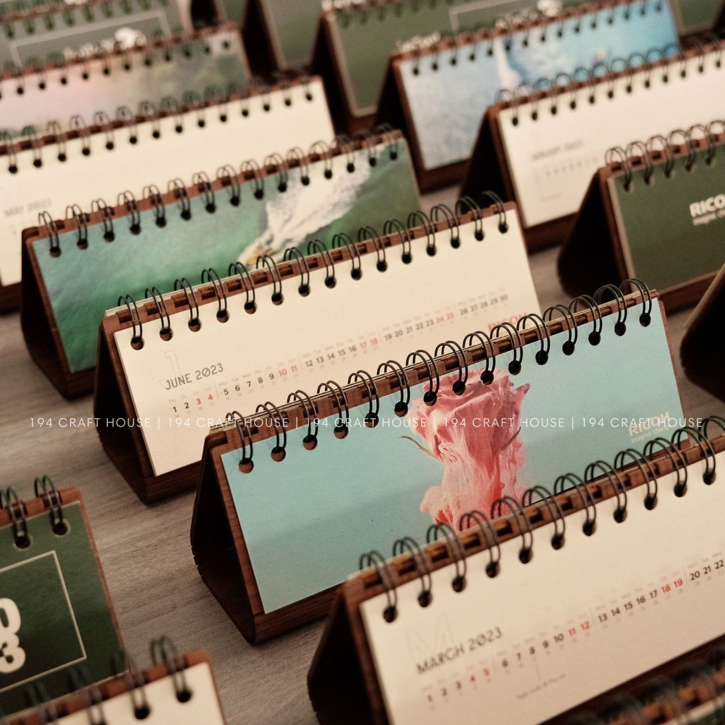 Walnut wooden horizontal desk calendar personalized engraved