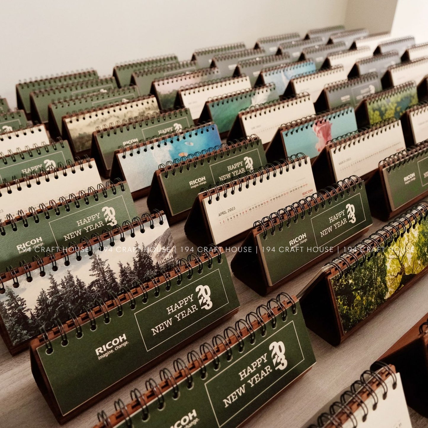 Walnut wooden horizontal desk calendar personalized engraved