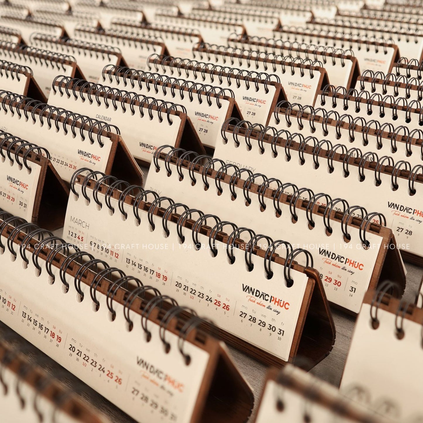 Walnut wooden horizontal desk calendar personalized engraved