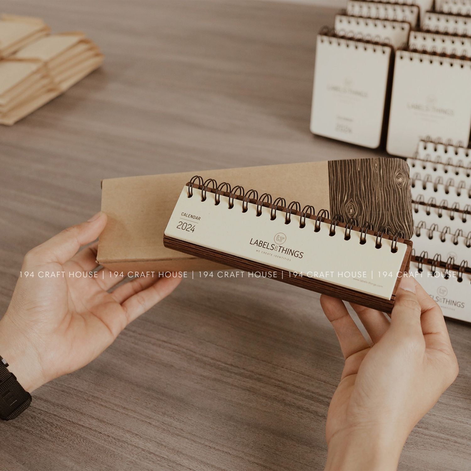 Walnut wooden horizontal desk calendar personalized engraved