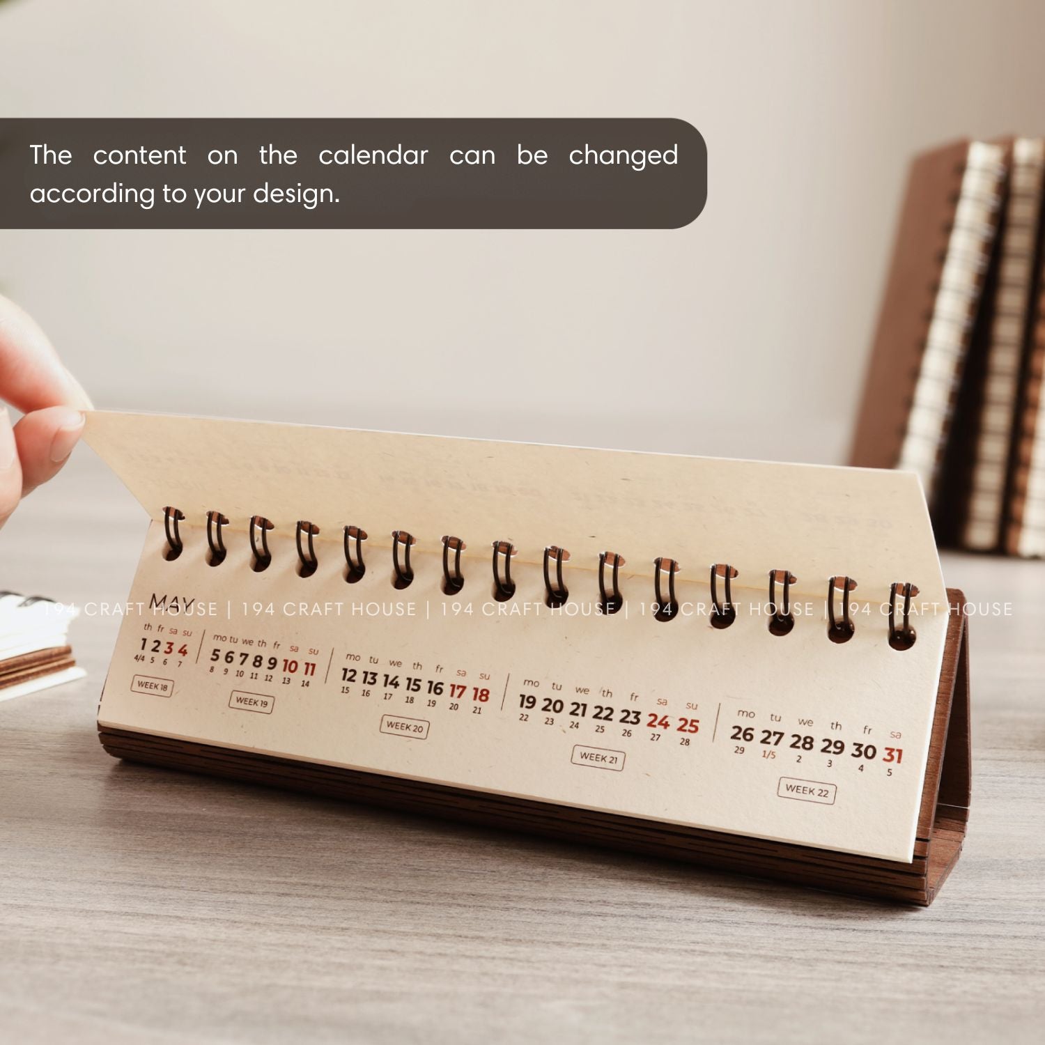 Walnut wooden horizontal desk calendar personalized engraved