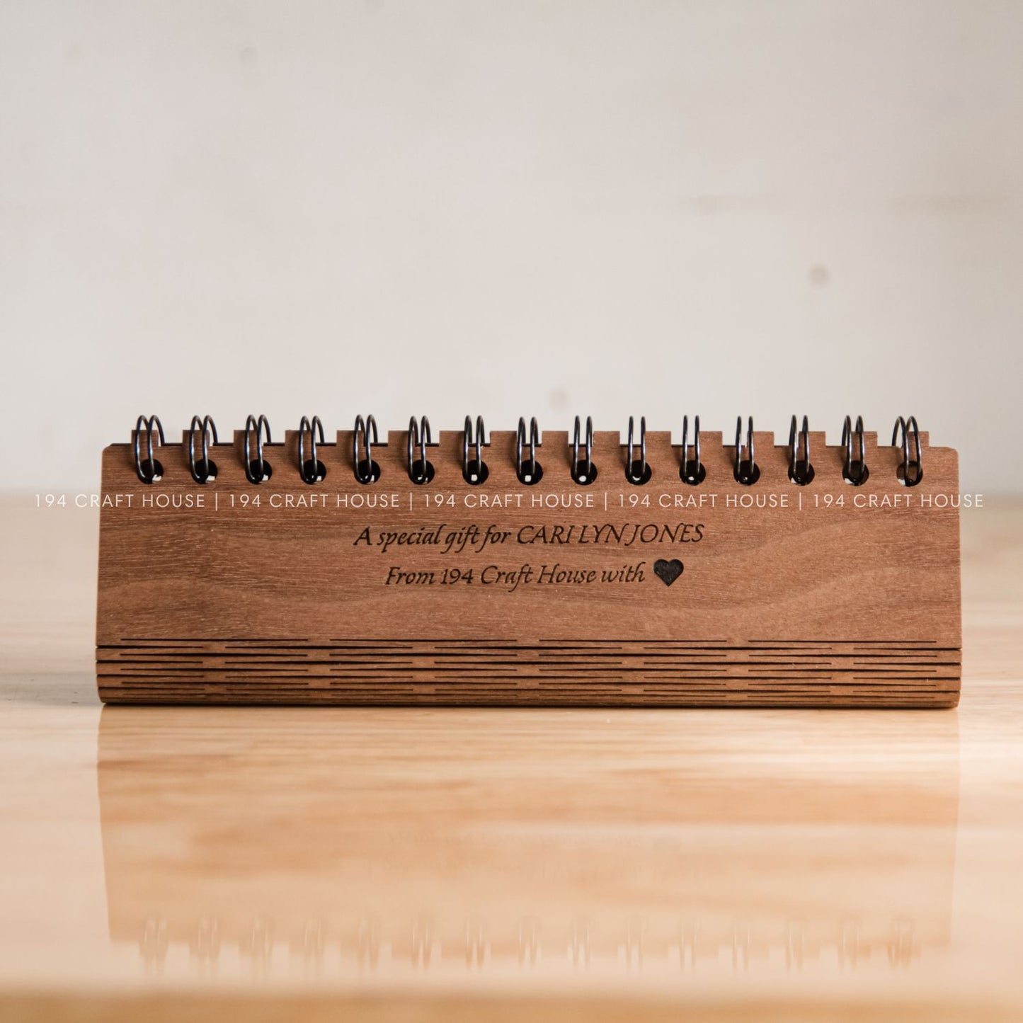 Walnut wooden horizontal desk calendar personalized engraved