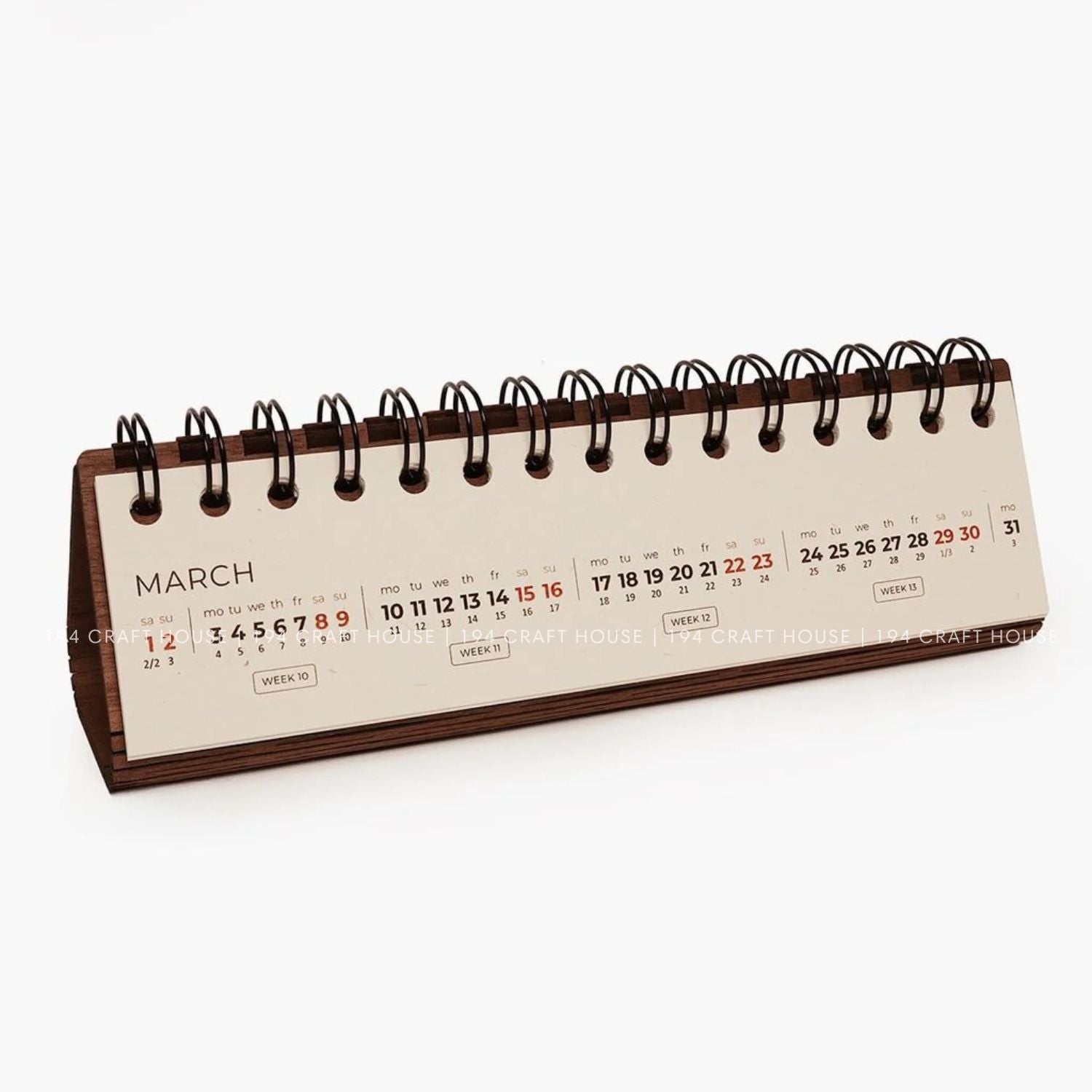 Walnut wooden horizontal desk calendar personalized engraved