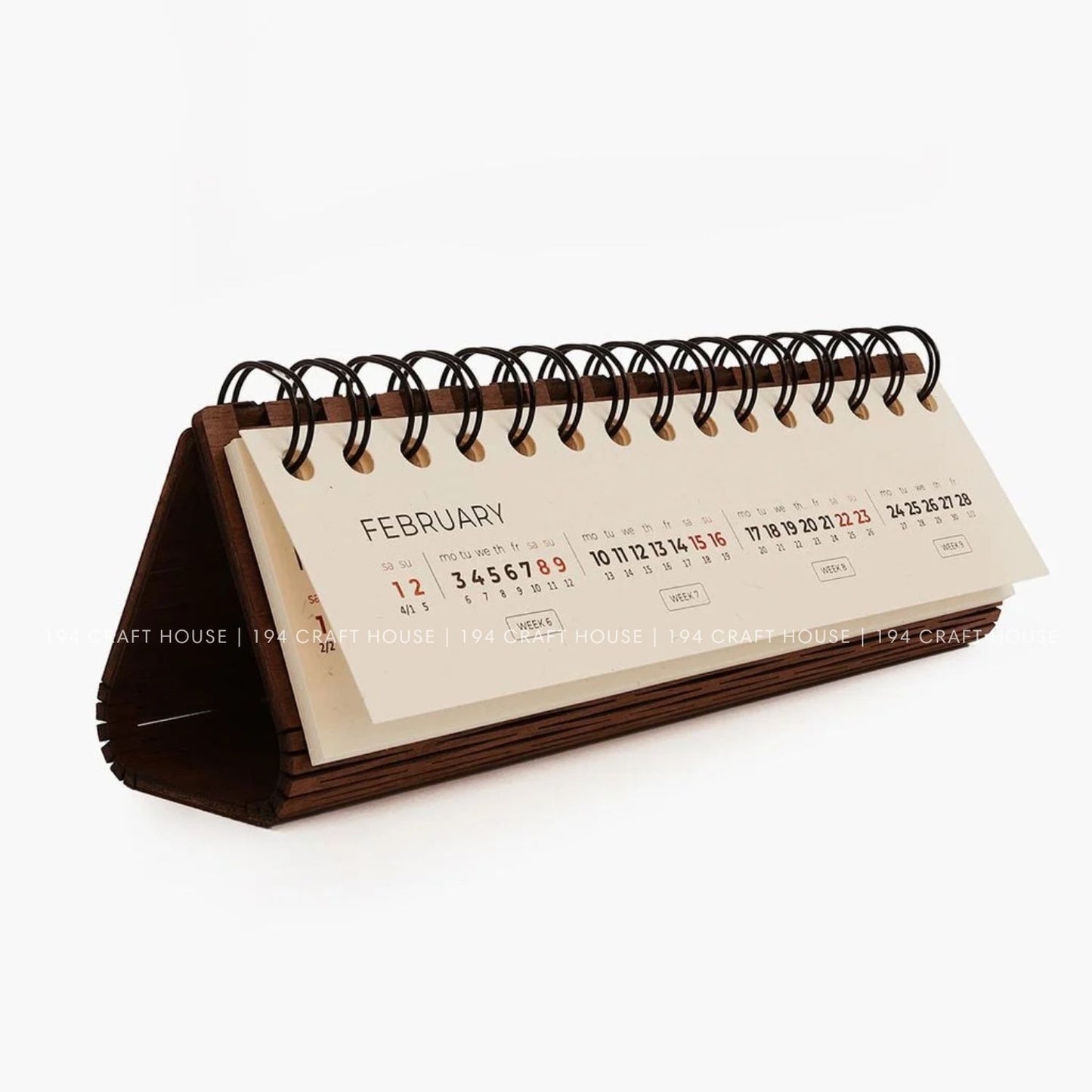 Walnut wooden horizontal desk calendar personalized engraved