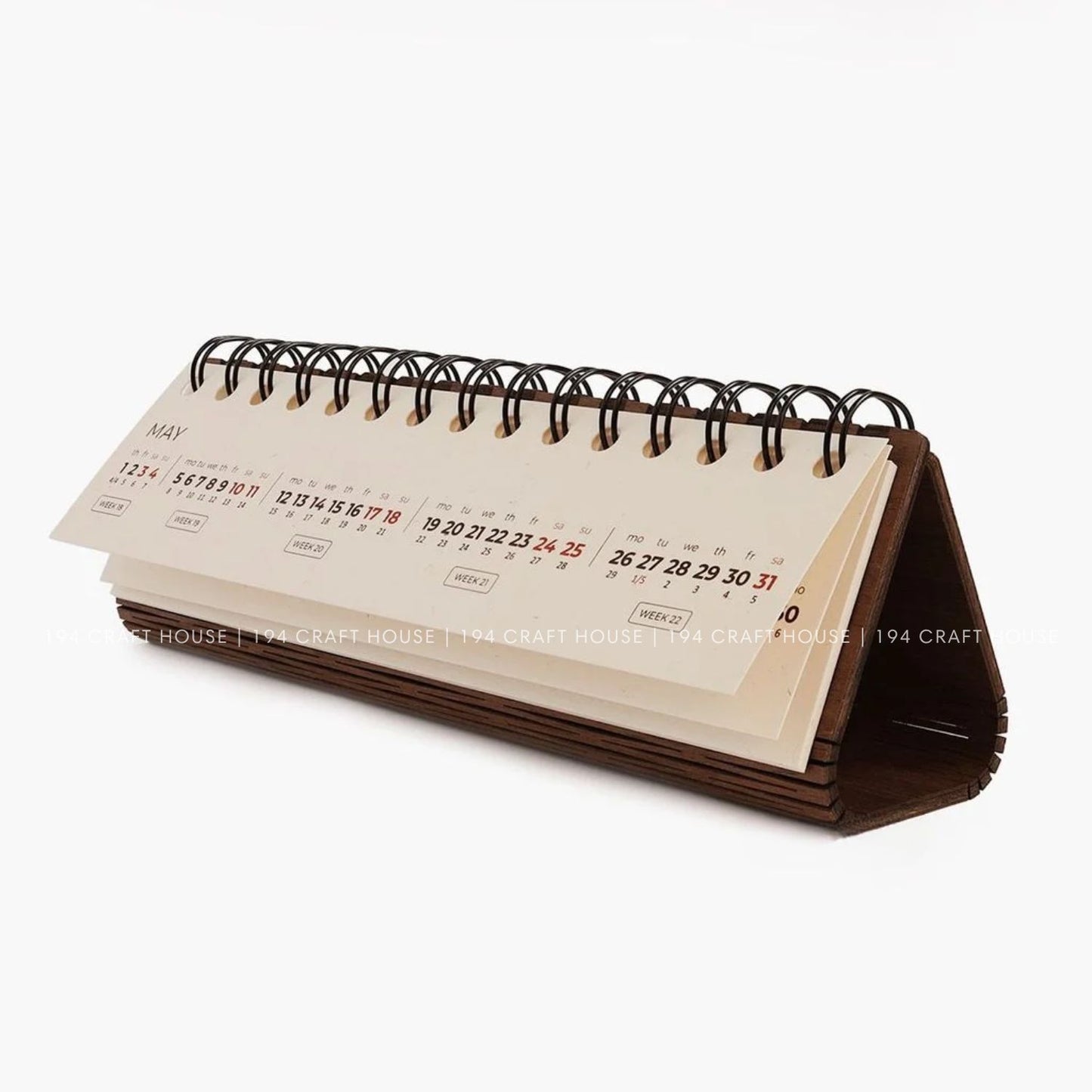 Walnut wooden horizontal desk calendar personalized engraved