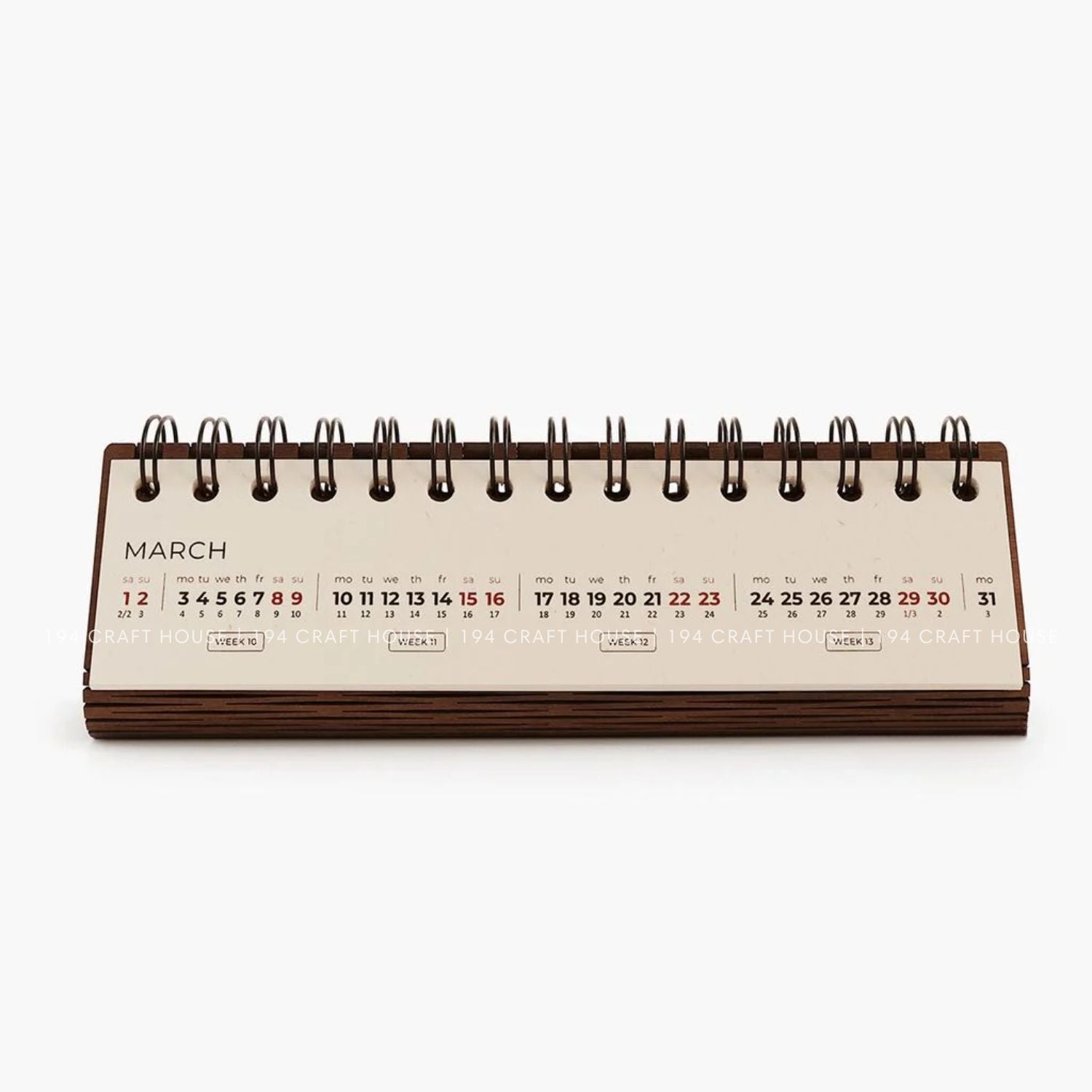 Walnut wooden horizontal desk calendar personalized engraved