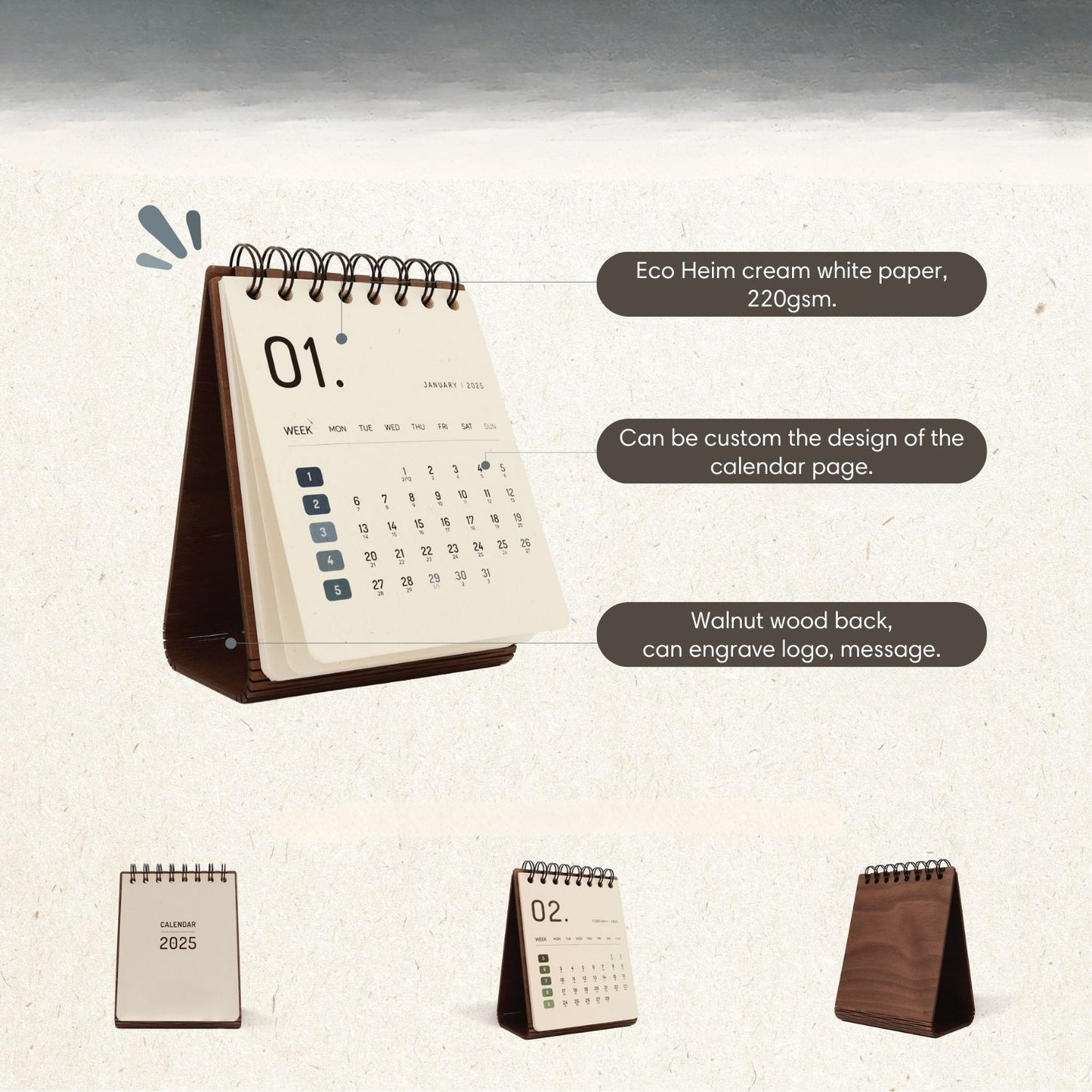 Personalized Vertical wooden desk calendar