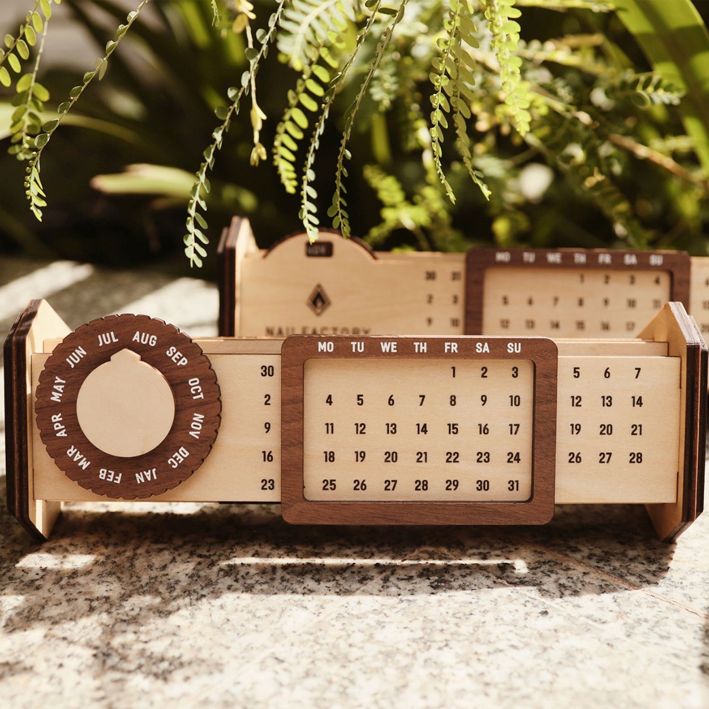 Custom Multi-Function Wood Perpetual Desk Calendar With Pen & Pencils Holder, Business Card Holder, Accessories Tray, Personalized Desk Organizer, Custom End of year corporate gift for clients and employees