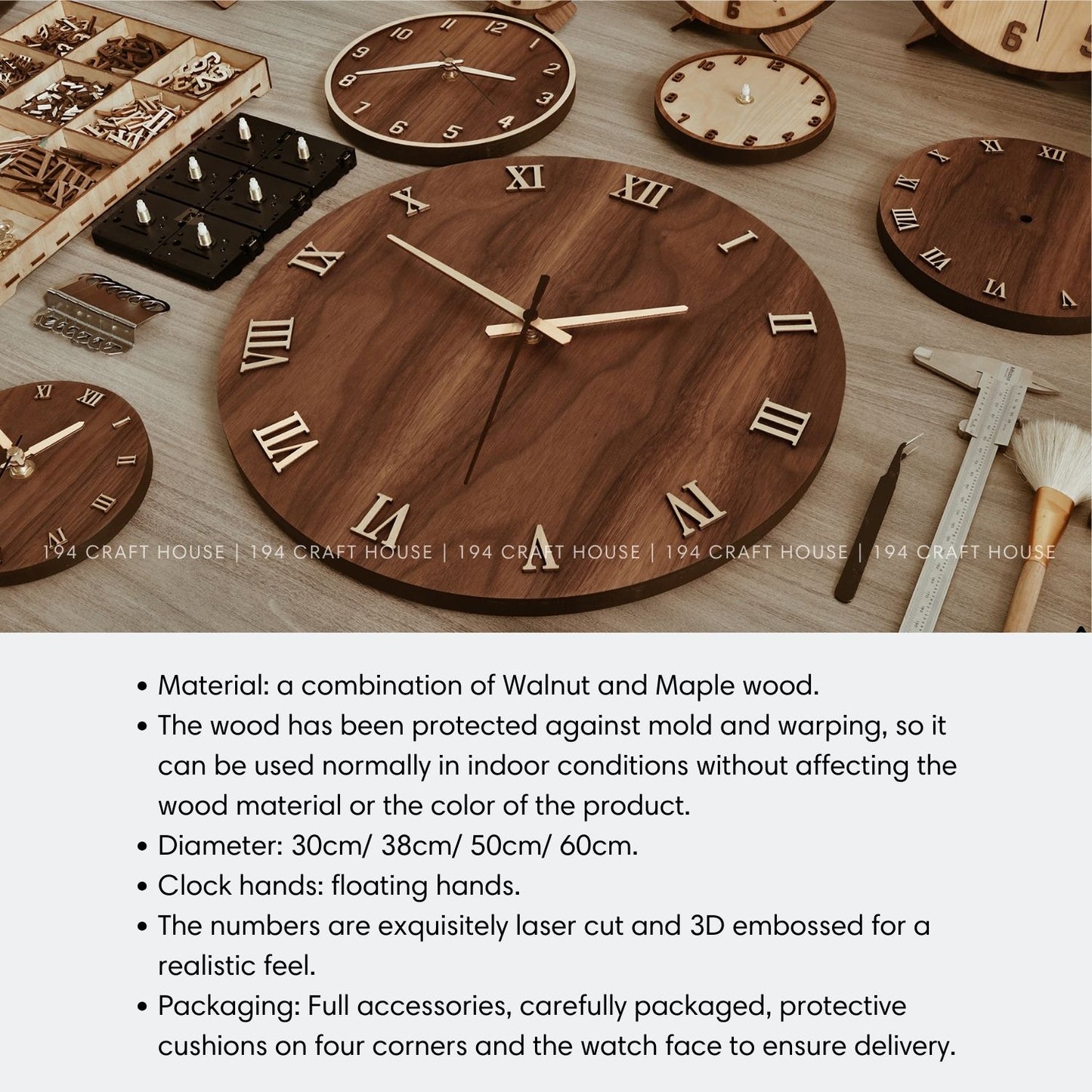 Silent Roman Numerals Walnut Wall Clock