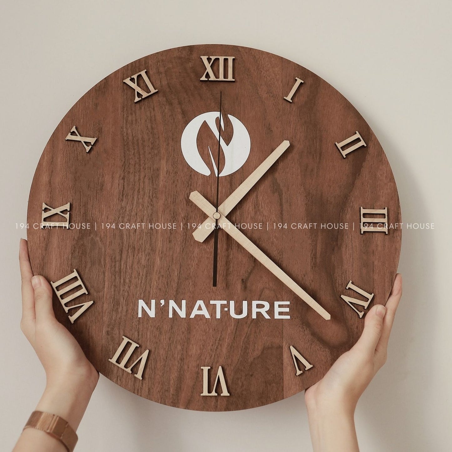 Walnut Wall Clock With Maple Roman Numerals