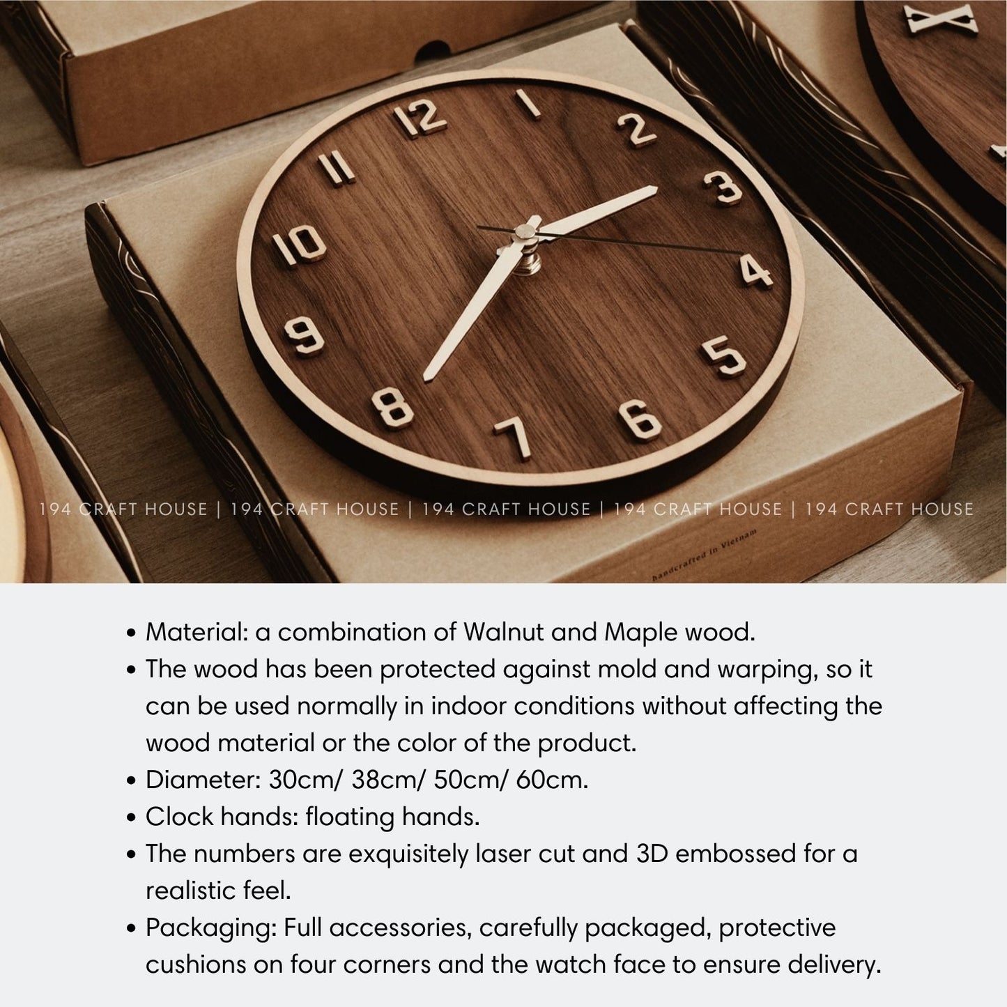 Silent Walnut Wooden Wall Clock - Full Numerals