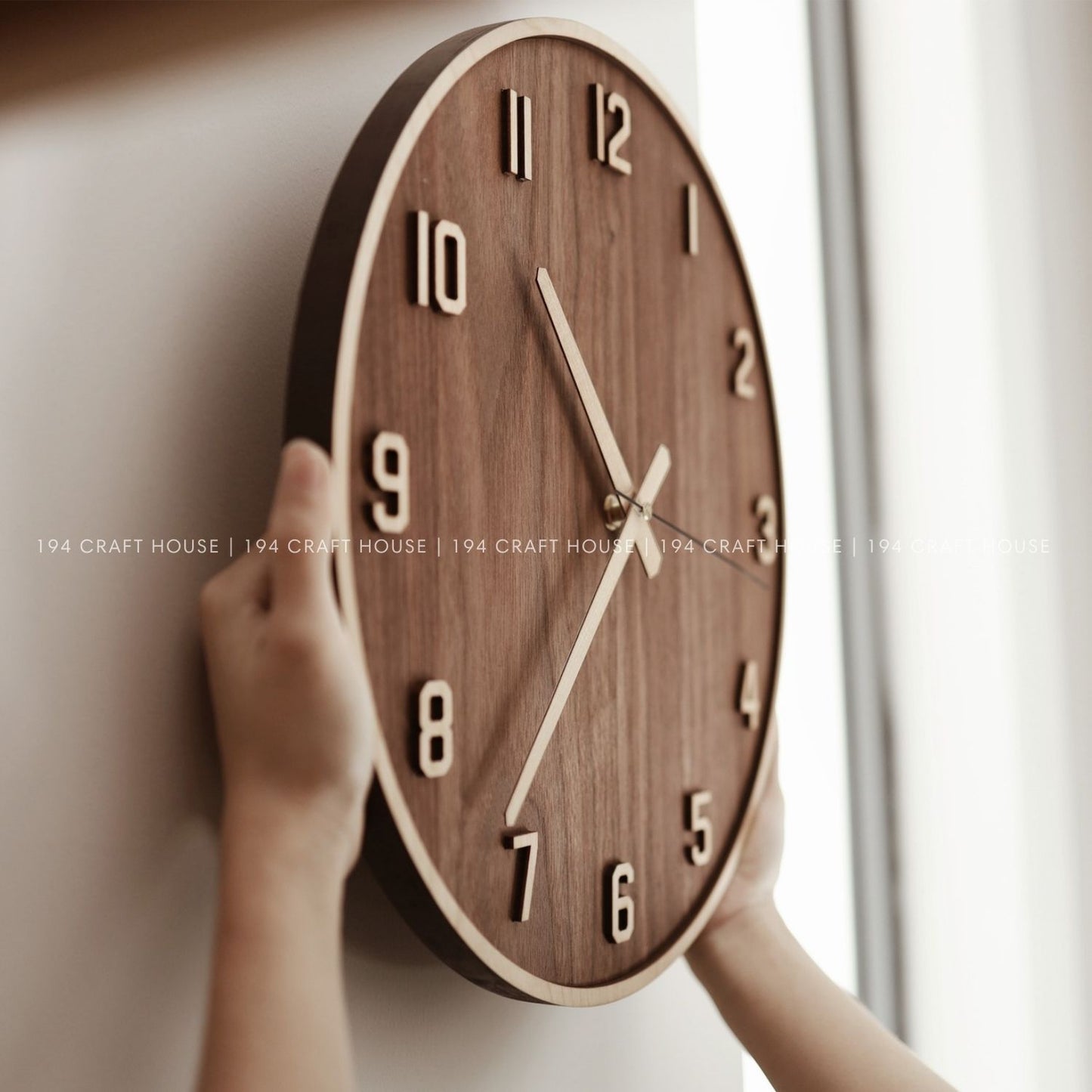 Silent Walnut Wooden Wall Clock - Full Numerals