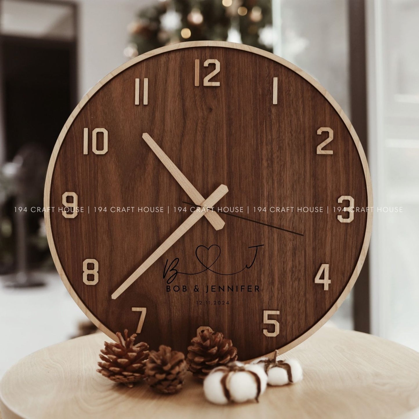 Silent Walnut Wooden Wall Clock - Full Numerals