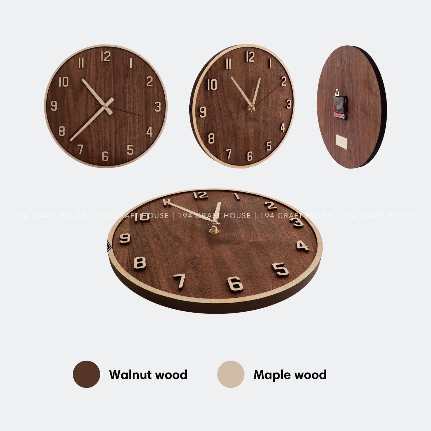 Silent Walnut Wooden Wall Clock - Full Numerals