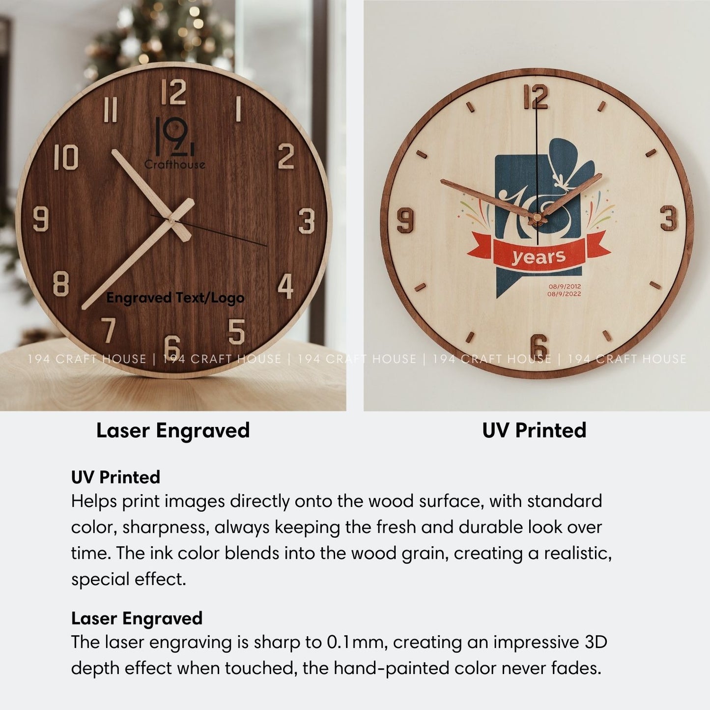 Silent Walnut Wooden Wall Clock - Full Numerals